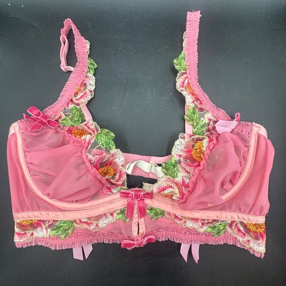 For Love & Lemons Pink Floral Needle Point Roses Bustier Size Medium - Picture 2 of 4